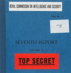 Blue cover of the Royal Commission on Intelligence and Security, Seventh Report , Volume 2, Top Secret.