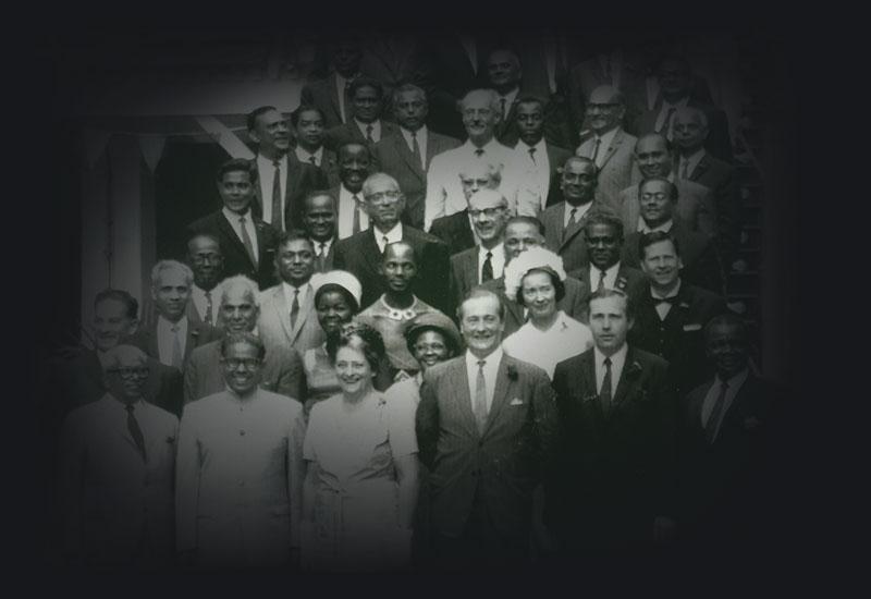 A group of people gathered on steps.