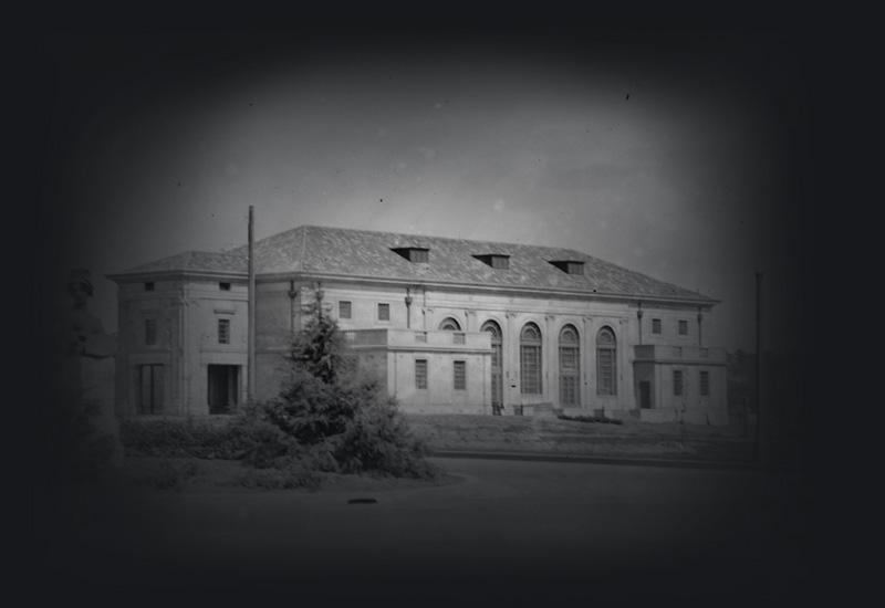 Black and white photograph of Albert Hall in Canberra. 