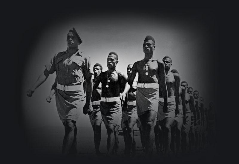 Men of the Papuan Constabulary marching.