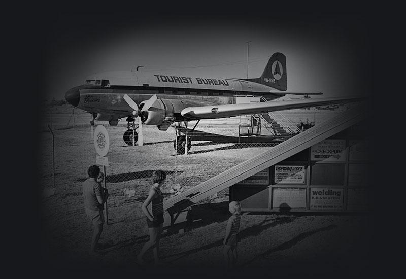 A Douglas DC3 aircraft being used as a Tourist Bureau in Broome.