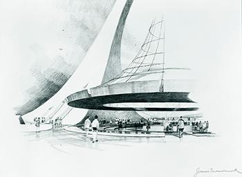 Architectural sketch of the Australian Pavilion exterior, Expo 1970, Osaka.