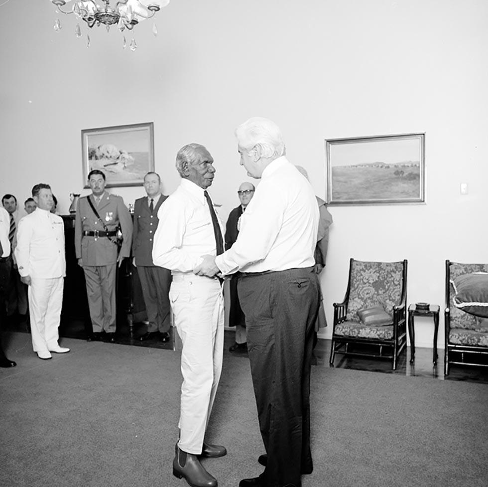 Vincent Lingiari receives the Order of Australia from Governor-General Sir John Kerr