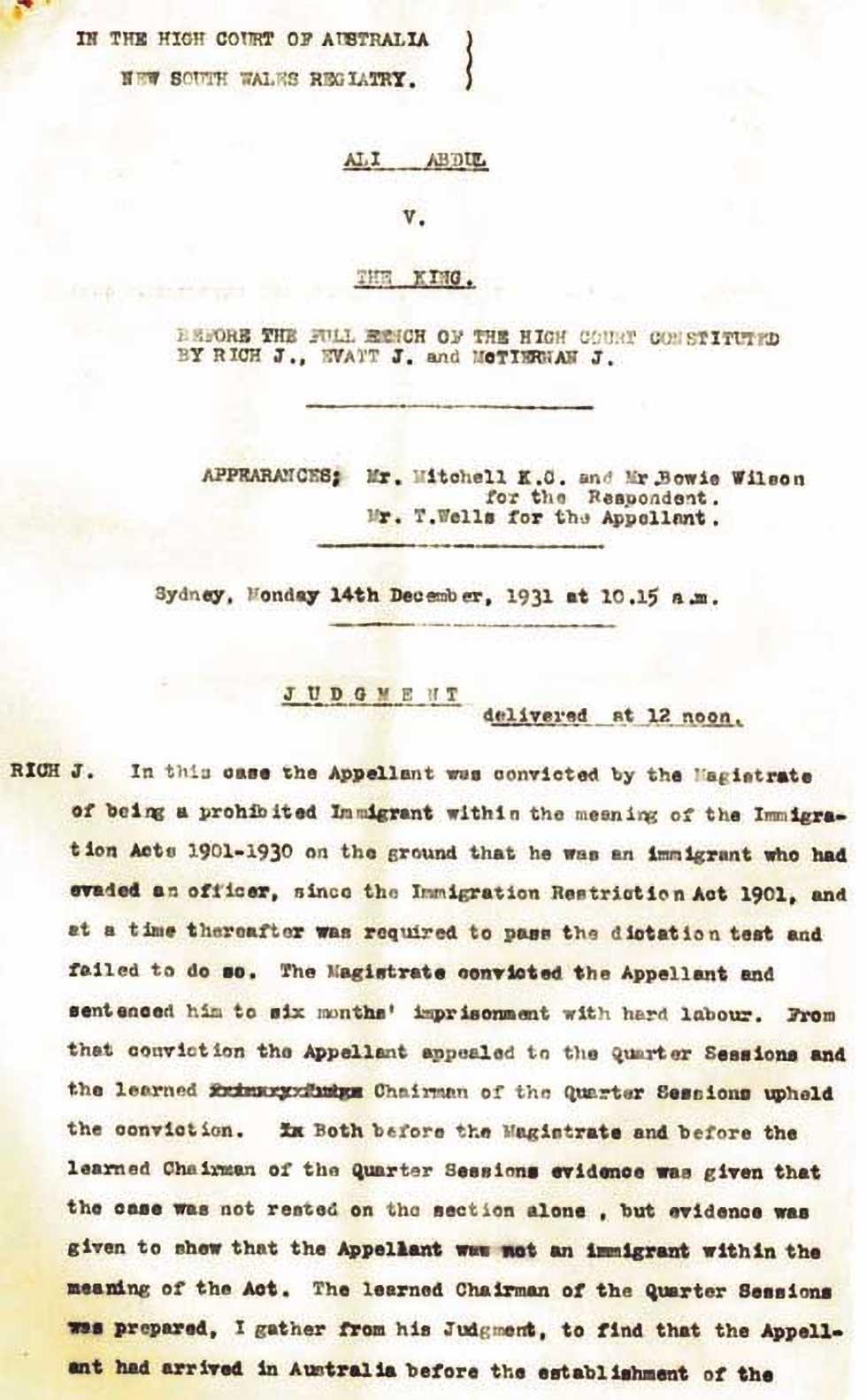 Typed judgement for Ali Abdul V. The king.