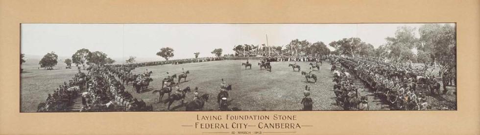 Commemorative framed image of the laying of the foundation stones in Canberra.