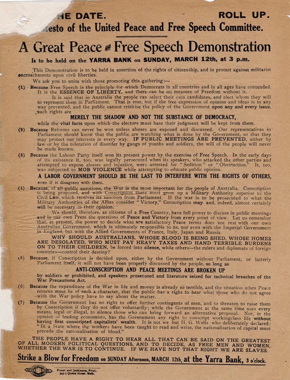 Manifesto of the Unite Peace and Free Speech Committee.