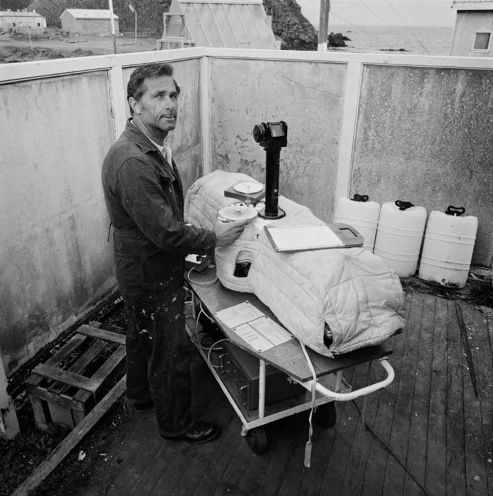 Scientist measuring the ozone on Macquarie Island.