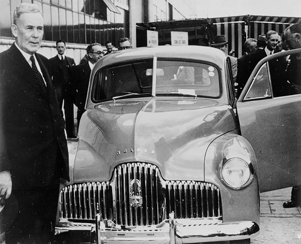 Prime Minister Ben Chifley at the launch of the first Holden car.