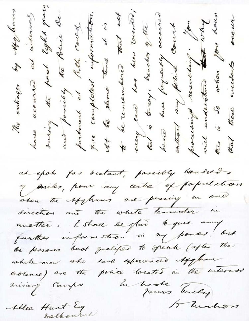 Letter to Atlee Hunt, Secretary of the Department of External Affairs