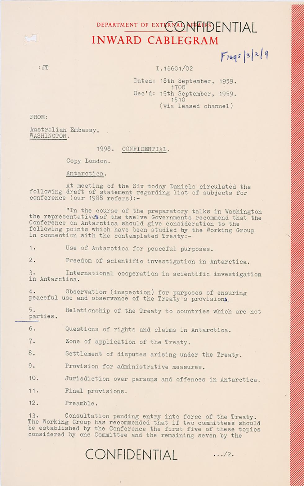 Cablegram from Australian Embassy Washington.