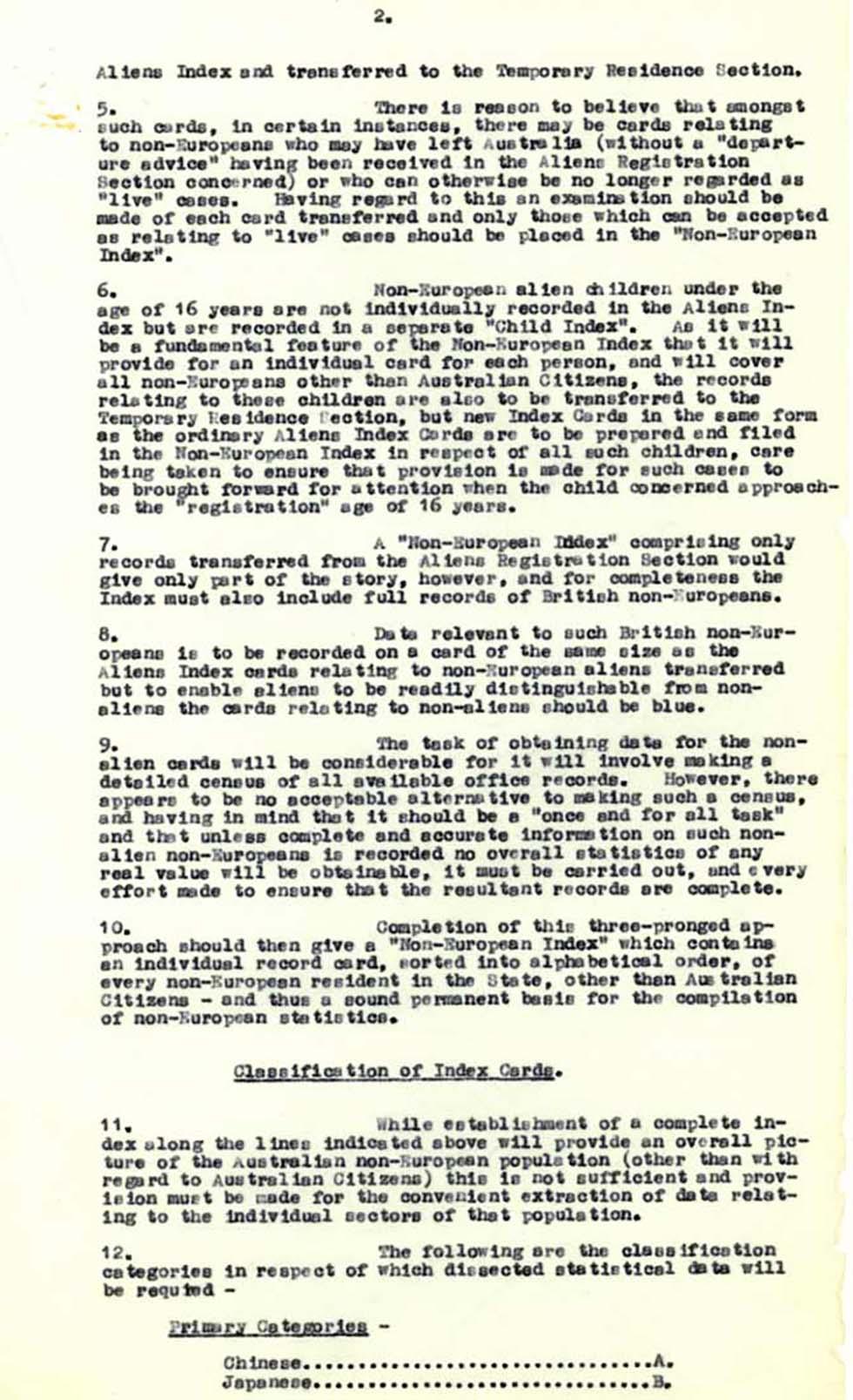 Establishment of index of non-Europeans in Australia – information for Commonwealth migration officers.