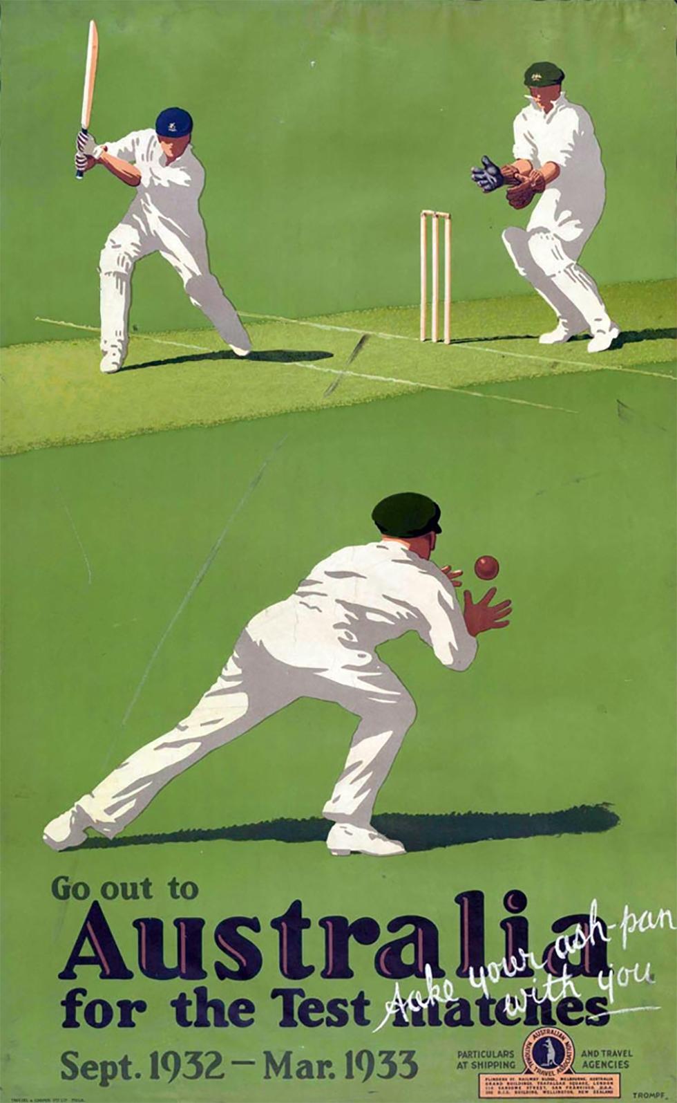 Australian travel poster advertising cricket matches.