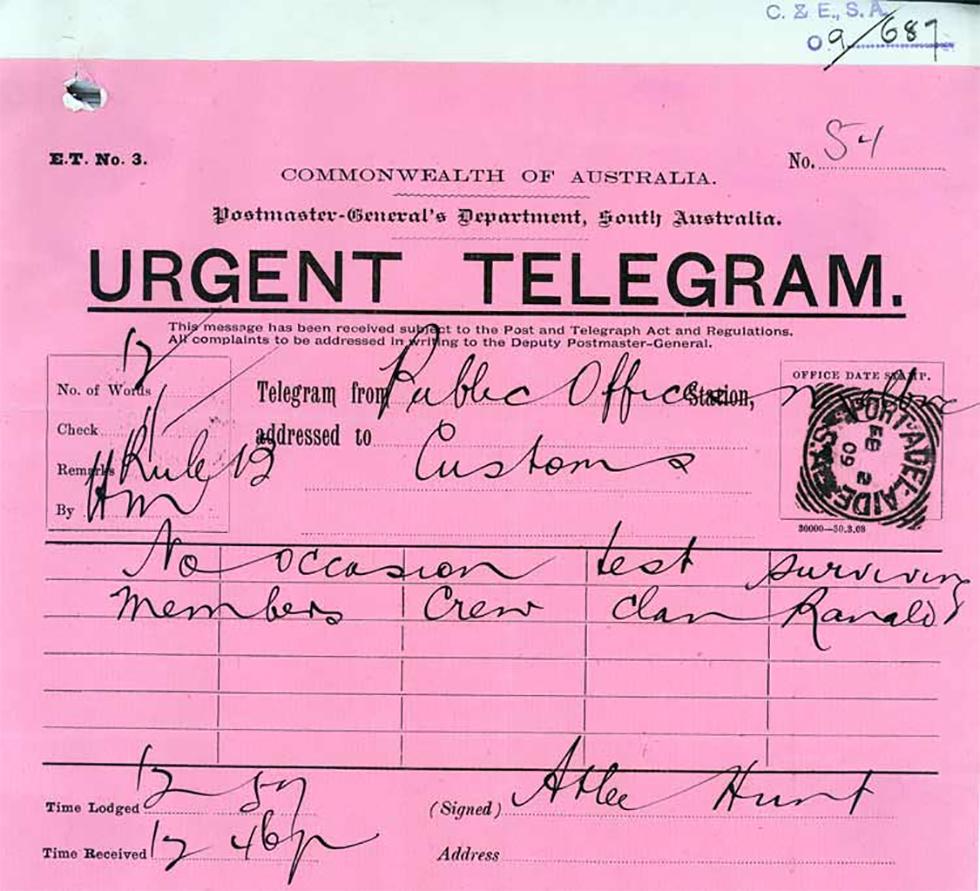 An urgent telegram written to Customs.