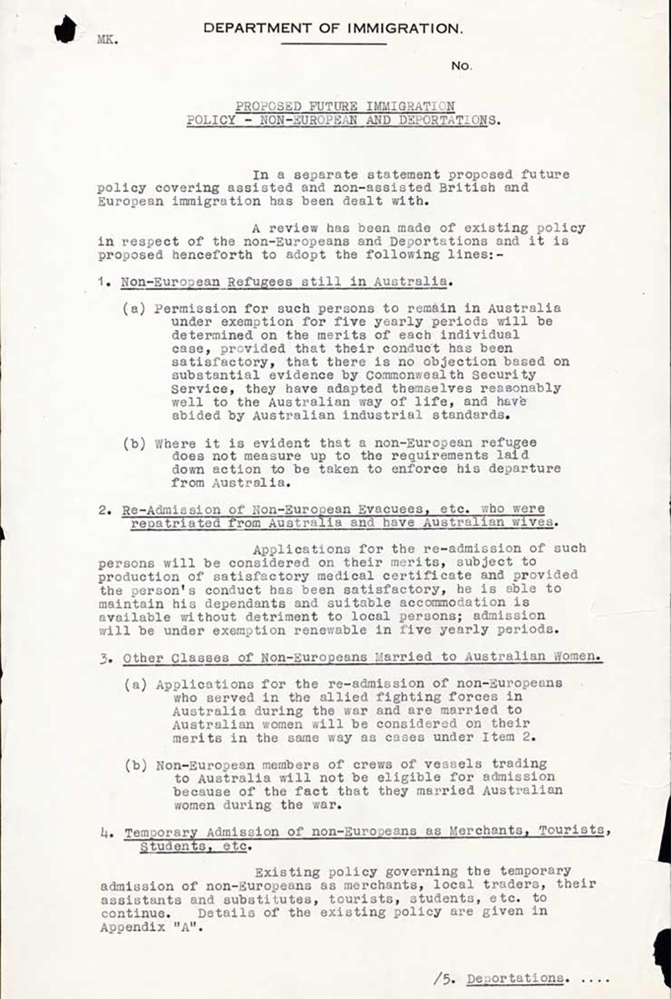 A proposed future immigration policy regarding non-Europeans and deportations - page 2.