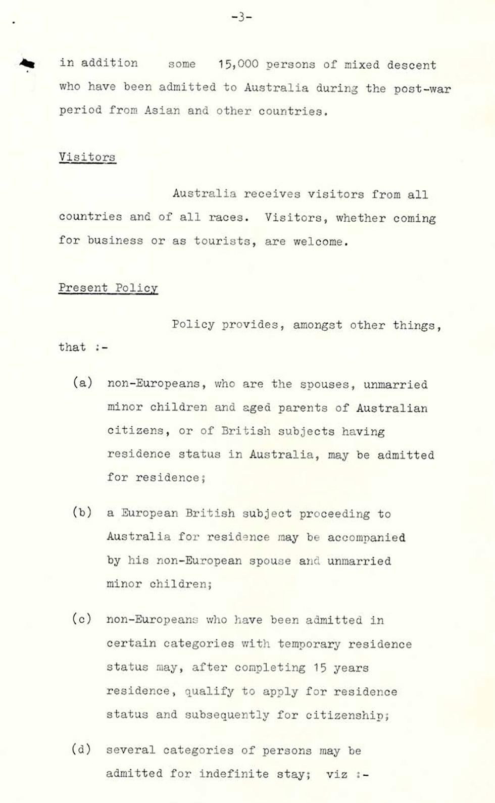 Notes regarding the immigration policy in Australia - page 3.