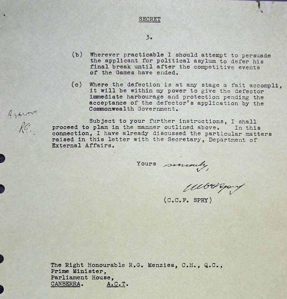 Secret letter to Prime Minister Robert Menzies - page 3.