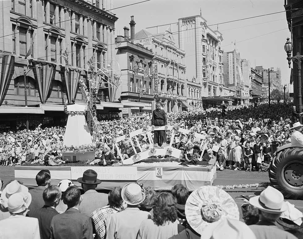 A Dutch migrant float during a royal visit in Melbourne.