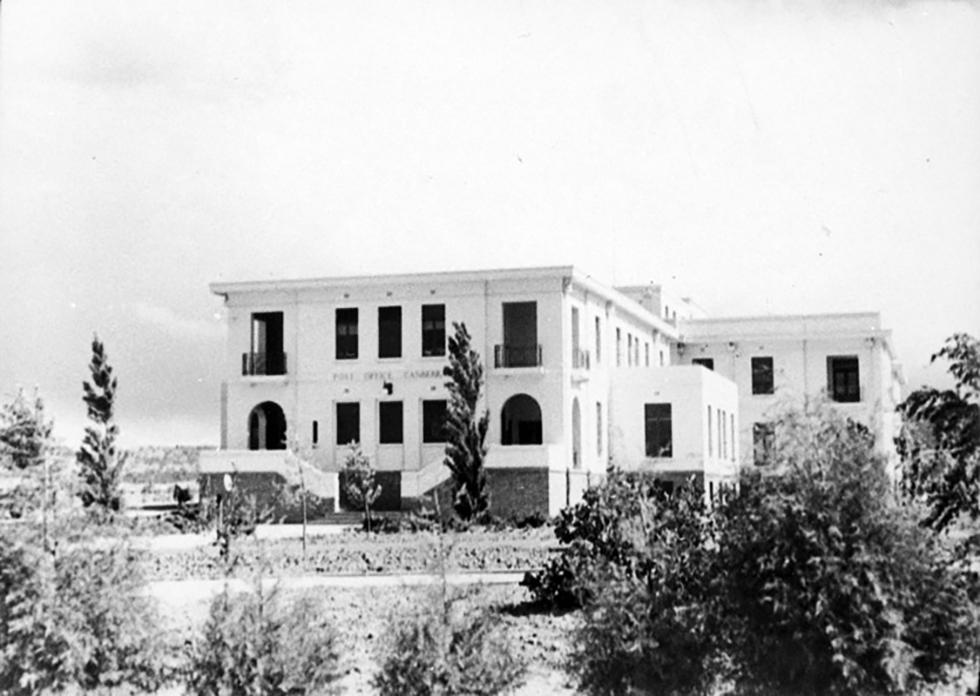 Black-and-white photograph showing East Block.