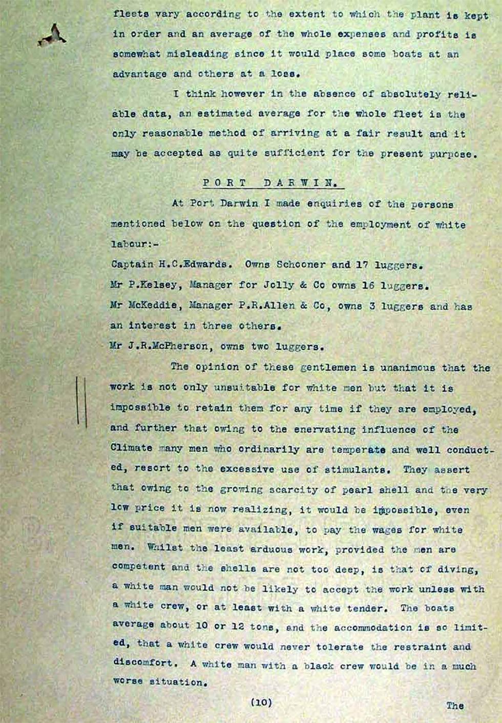 Operation of the Immigration Restriction Act in the Northern Territory, South Australia and Thursday Island - page 10.