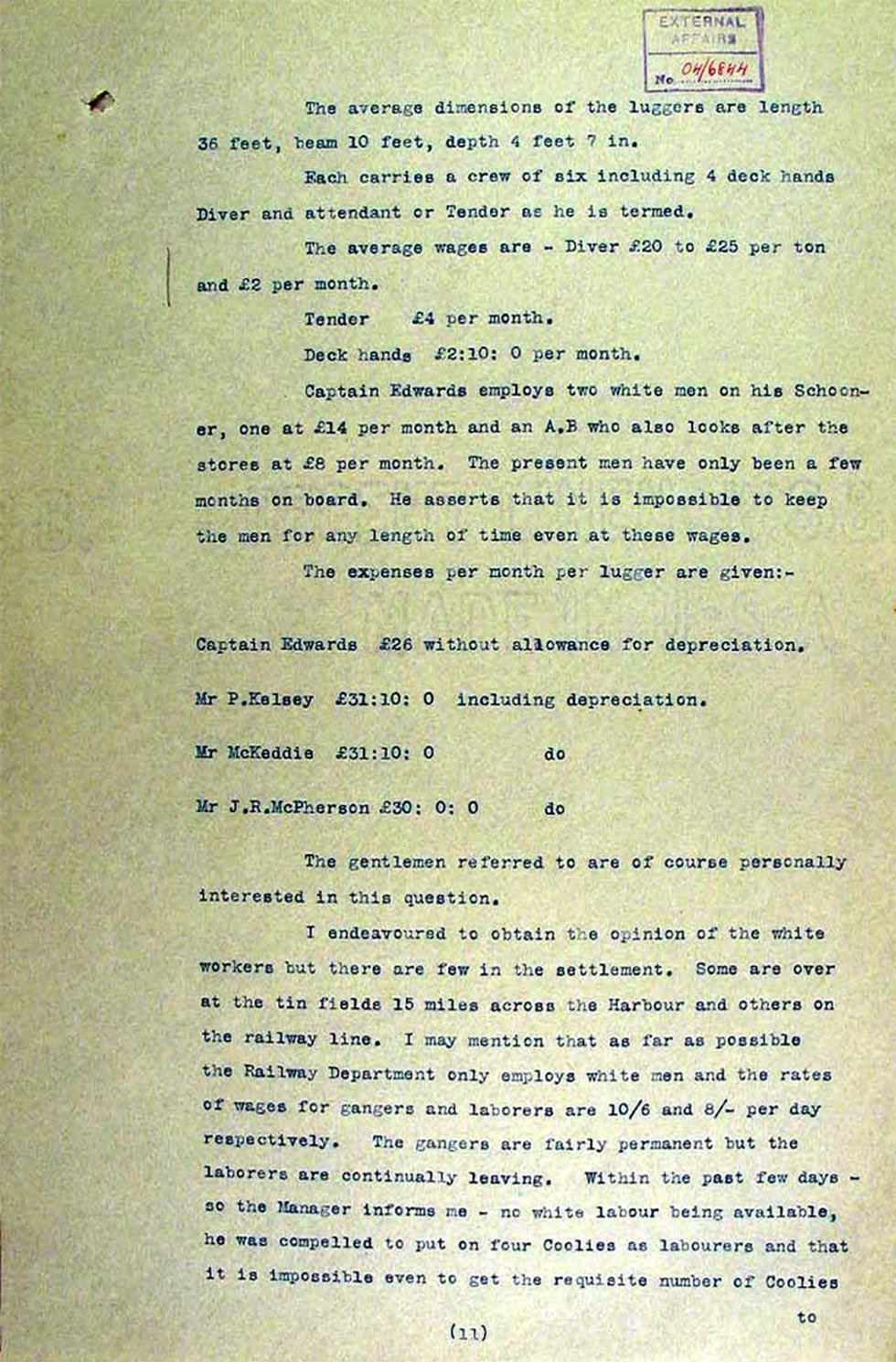 Operation of the Immigration Restriction Act in the Northern Territory, South Australia and Thursday Island - page 11.