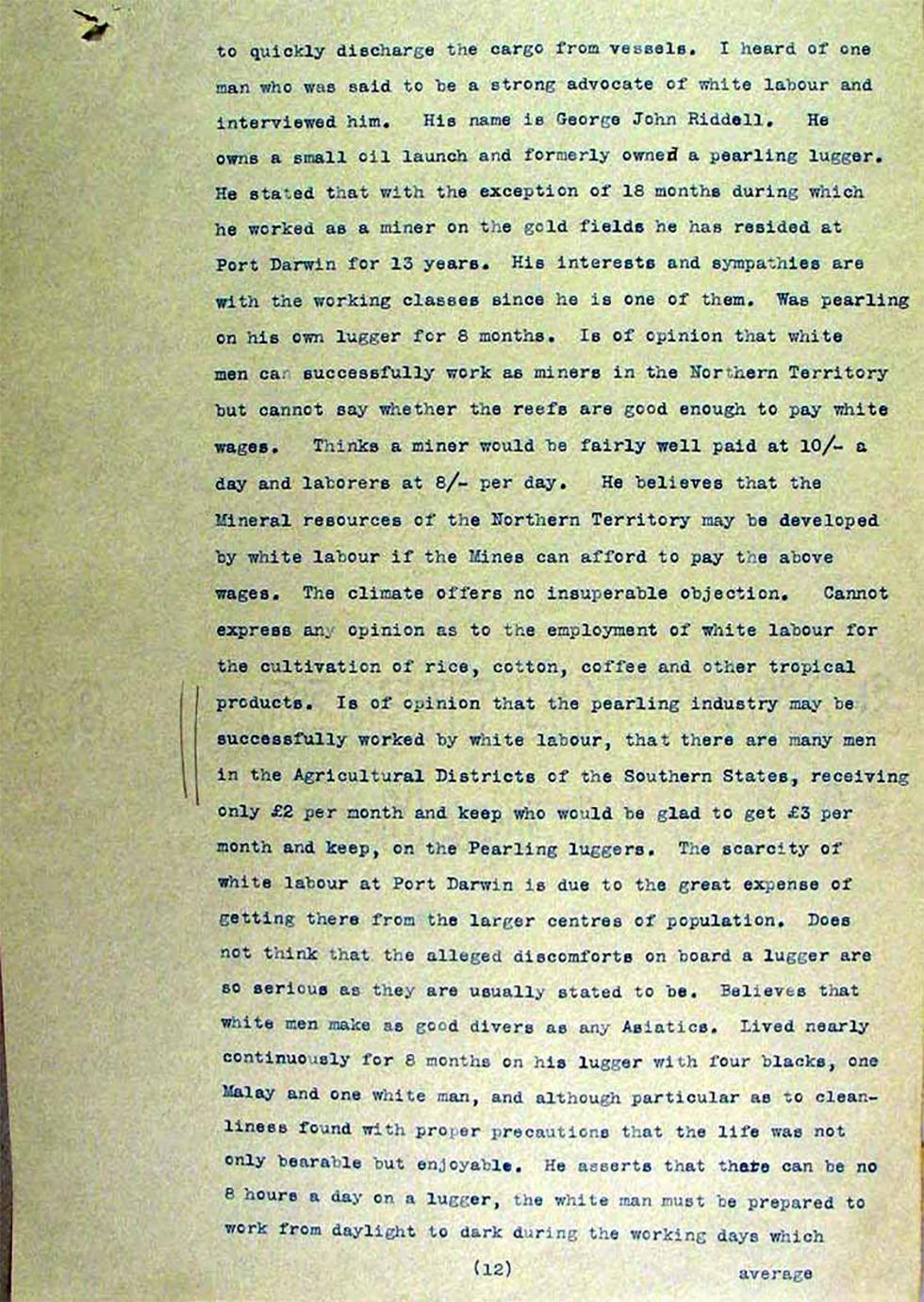 Operation of the Immigration Restriction Act in the Northern Territory, South Australia and Thursday Island - page 12.