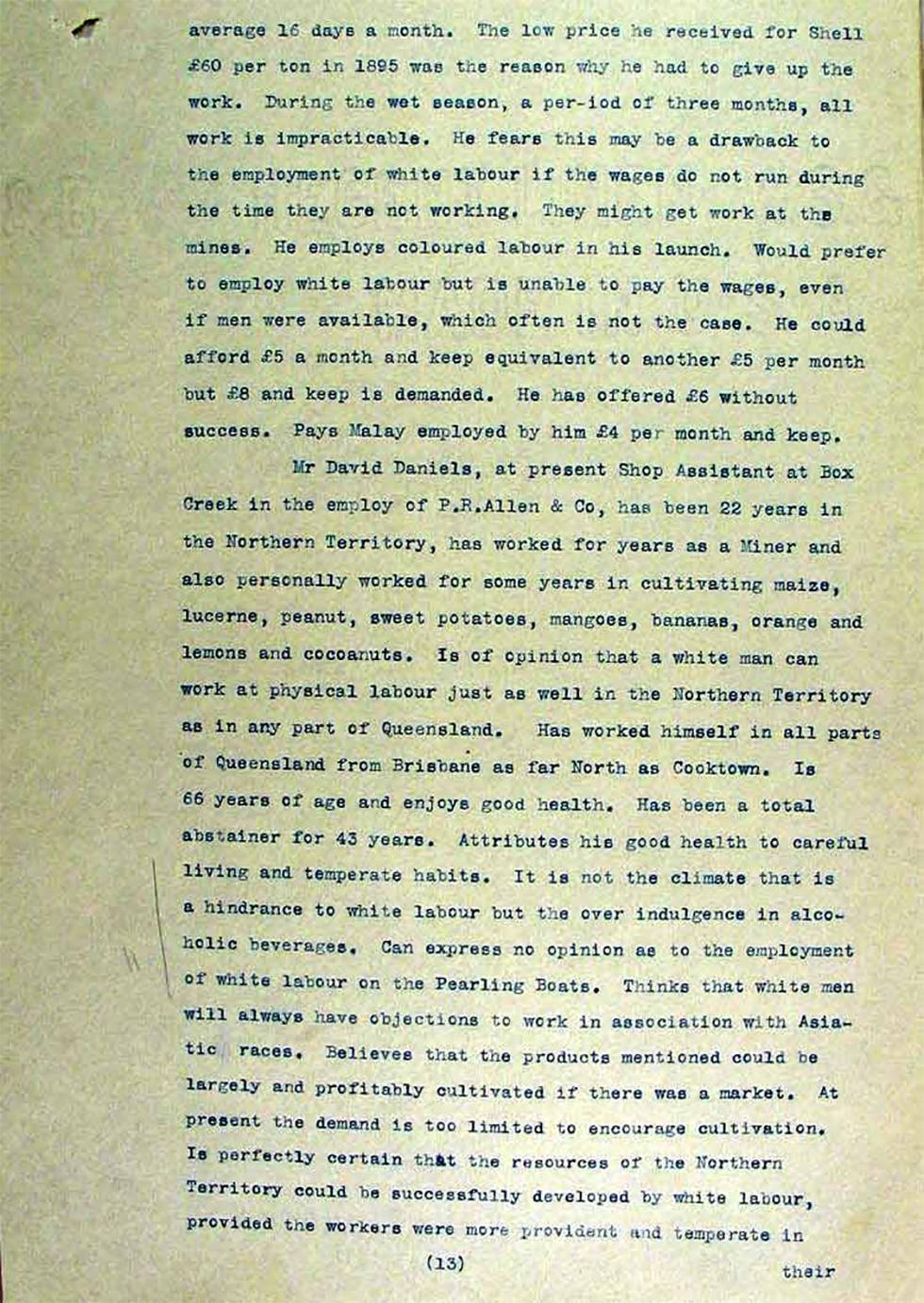 Operation of the Immigration Restriction Act in the Northern Territory, South Australia and Thursday Island - page 13.