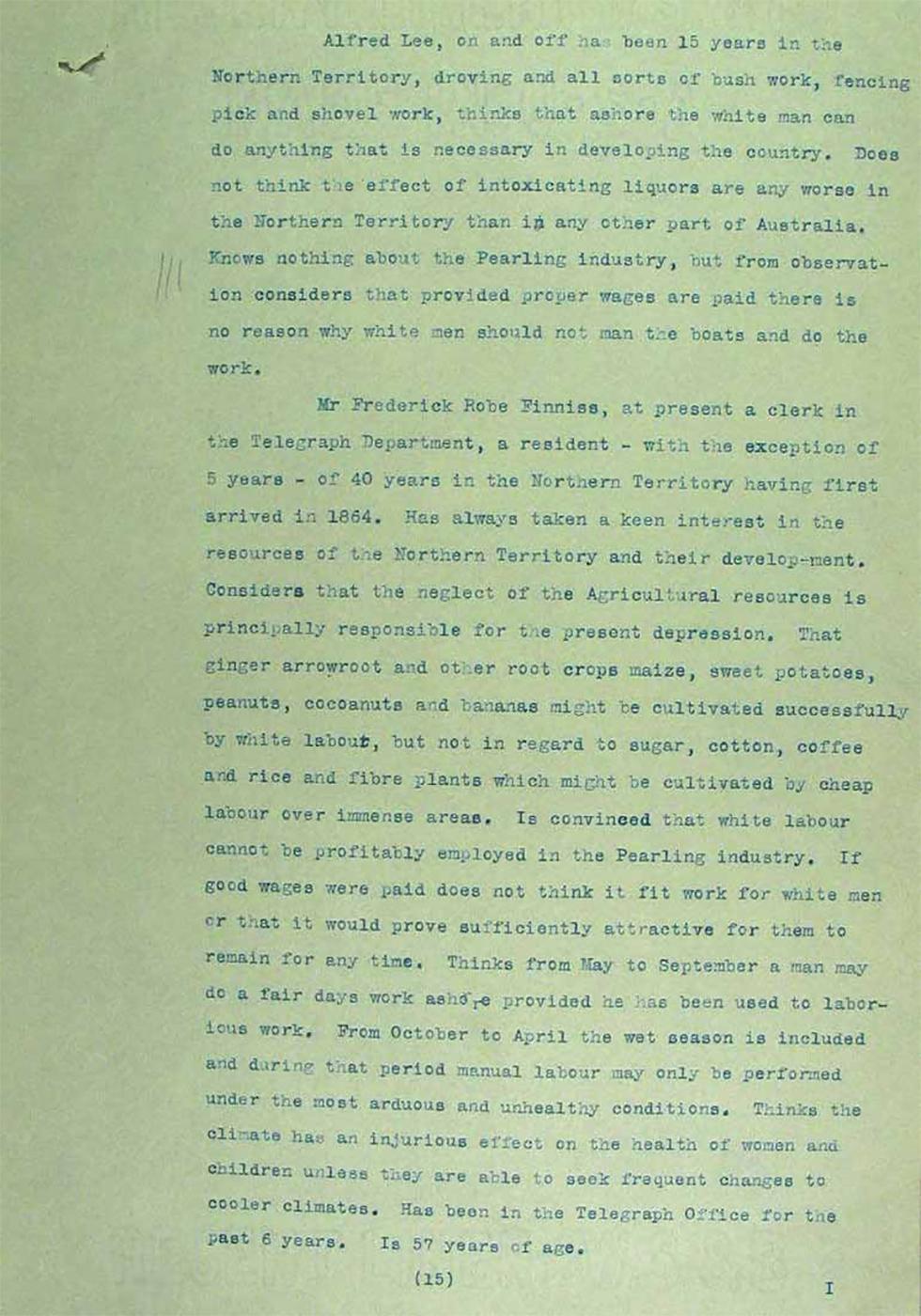 Operation of the Immigration Restriction Act in the Northern Territory, South Australia and Thursday Island - page 15.