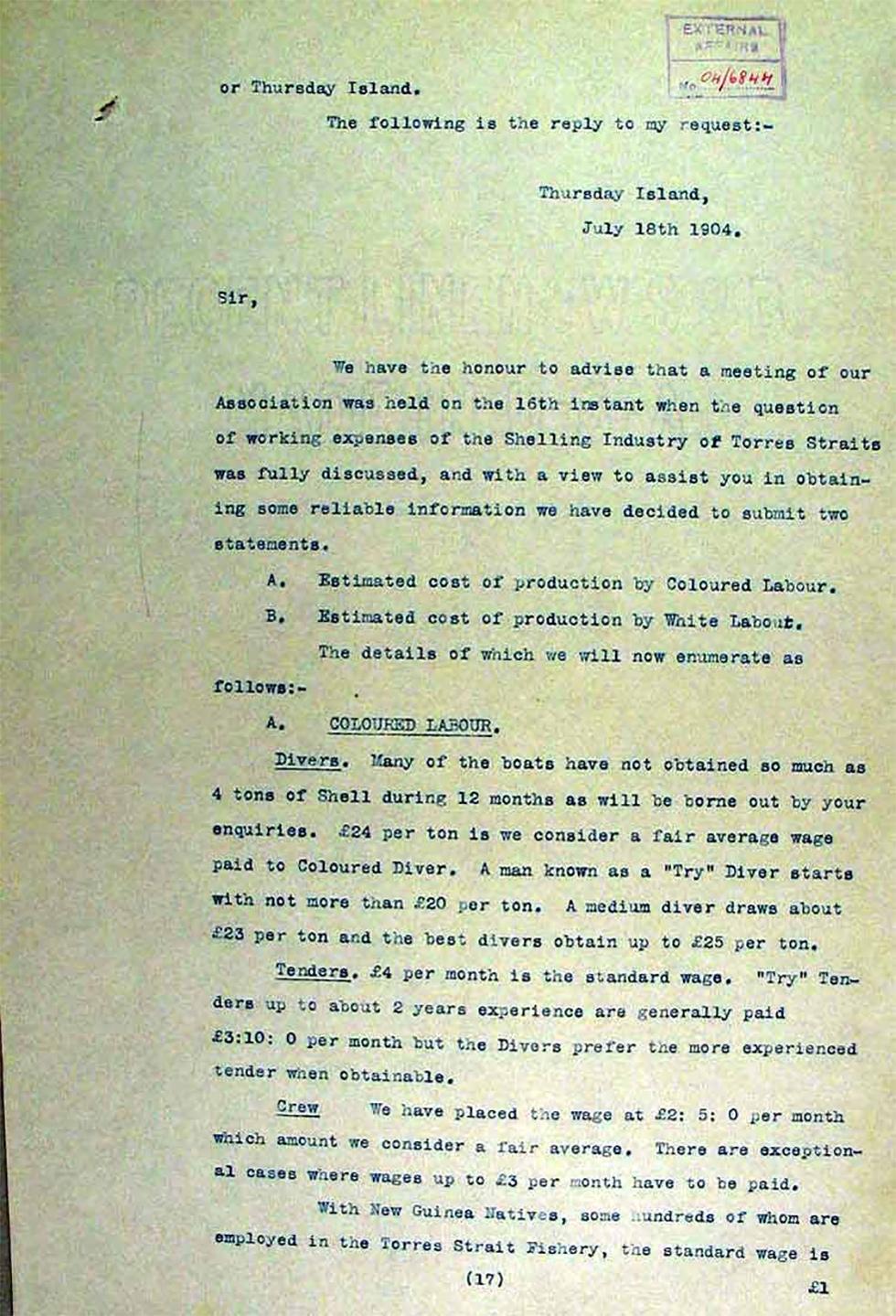 Operation of the Immigration Restriction Act in the Northern Territory, South Australia and Thursday Island - page 17.