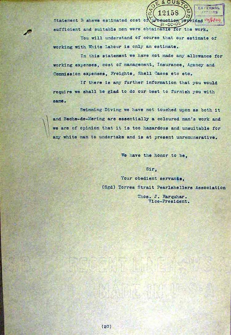 Operation of the Immigration Restriction Act in the Northern Territory, South Australia and Thursday Island - page 20.