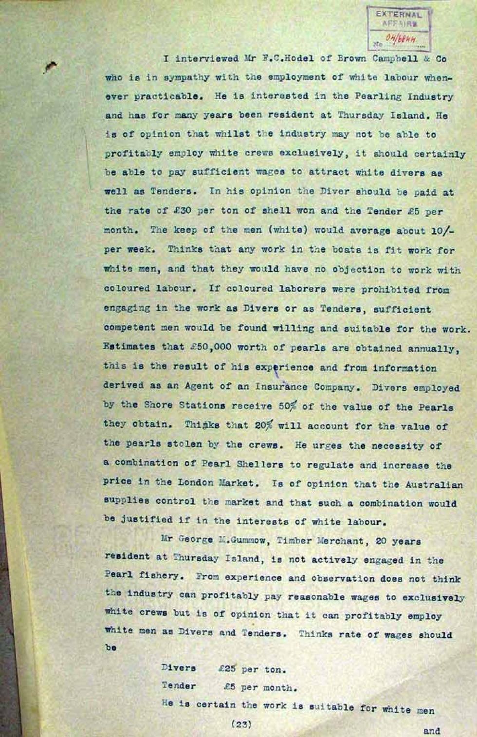 Operation of the Immigration Restriction Act in the Northern Territory, South Australia and Thursday Island - page 23.