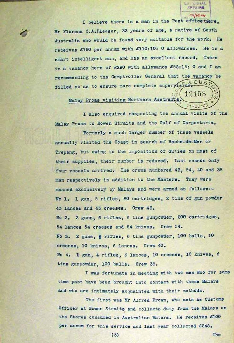 Operation of the Immigration Restriction Act in the Northern Territory, South Australia and Thursday Island - page 3.