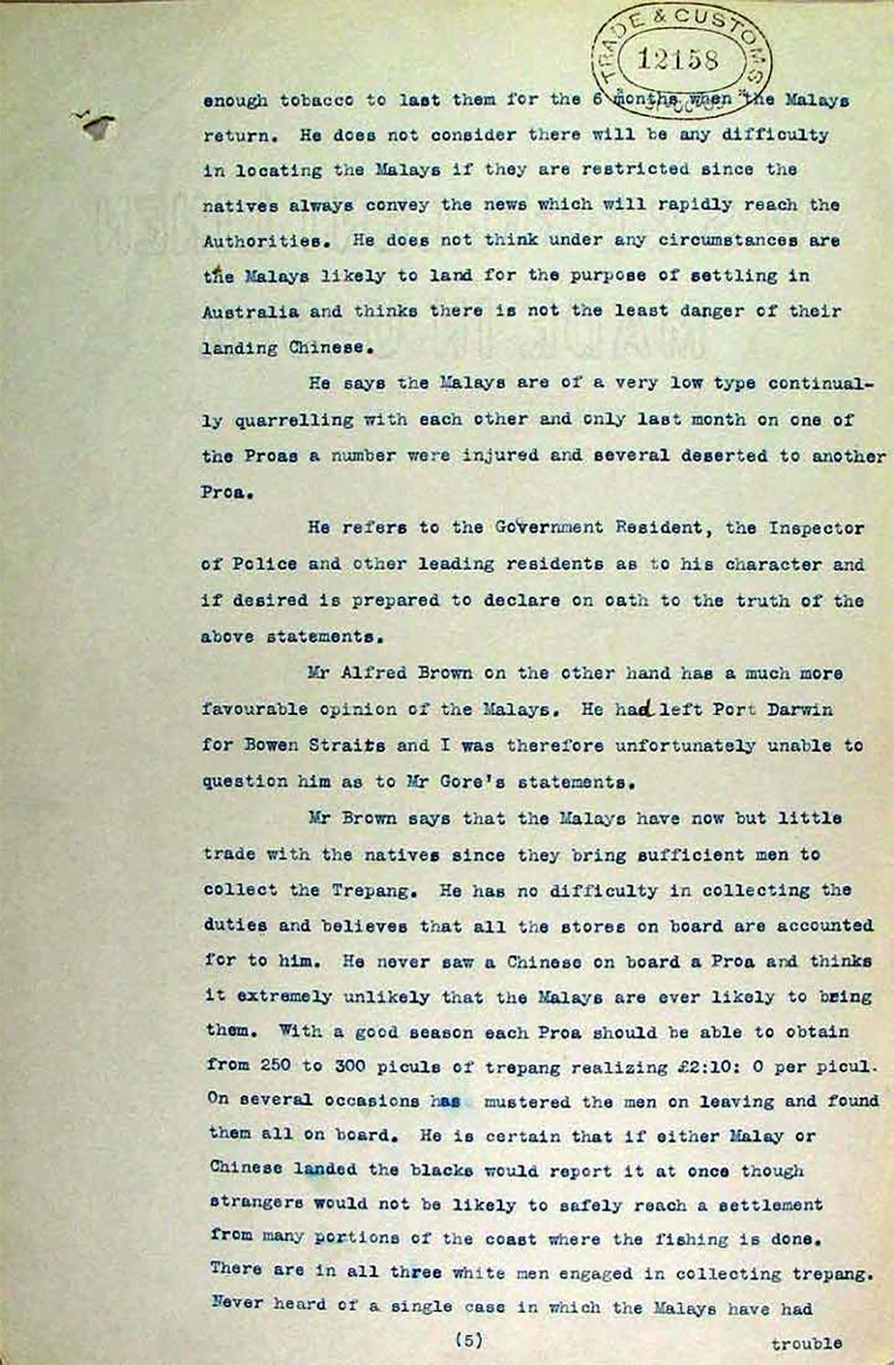 Operation of the Immigration Restriction Act in the Northern Territory, South Australia and Thursday Island - page 5.