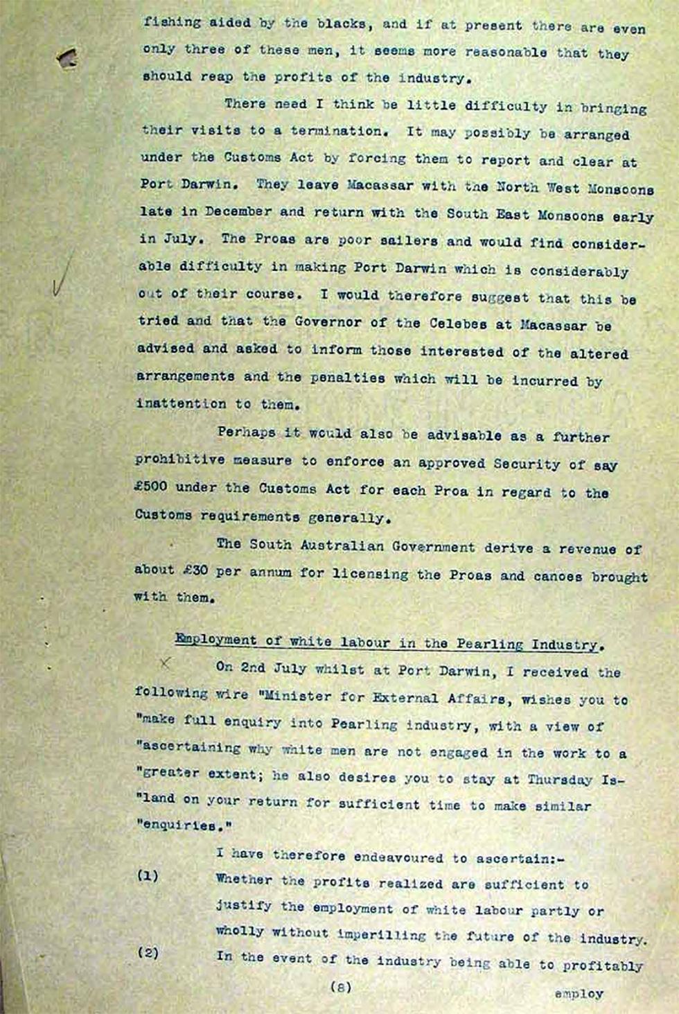 Operation of the Immigration Restriction Act in the Northern Territory, South Australia and Thursday Island - page 8.