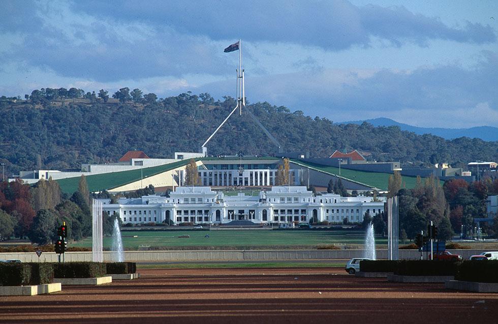 Parliament House viewed from Anzac Avenue.