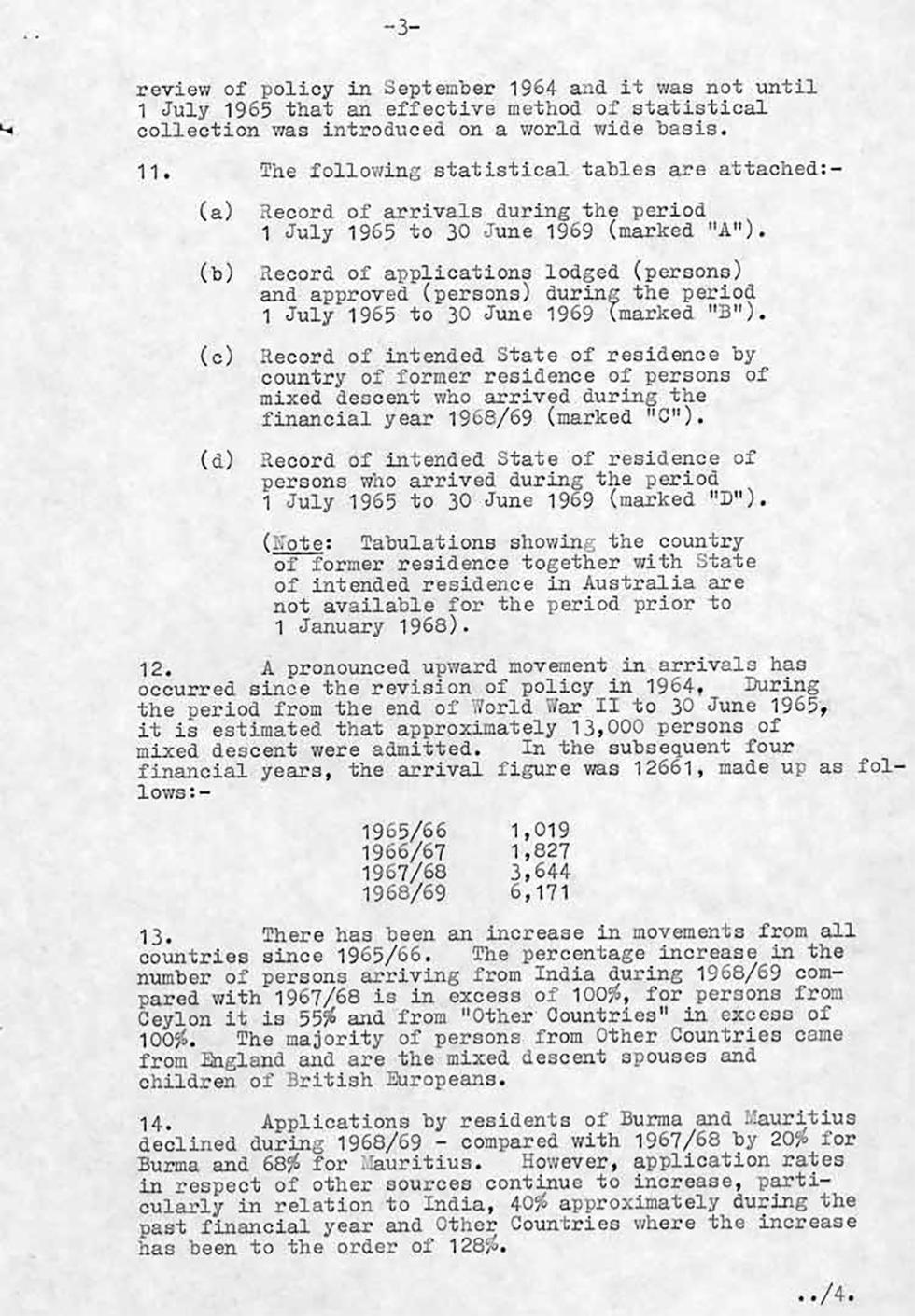 Department of Immigration background paper regarding the policy for the admission of persons of mixed descent - page 3.