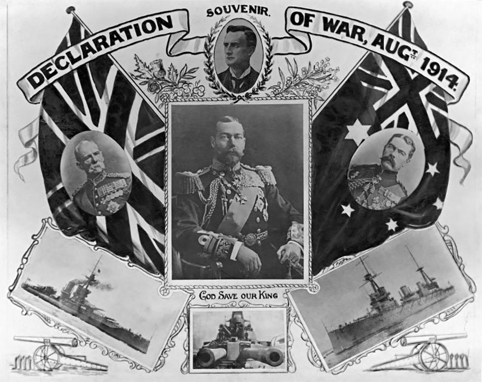 A poster produced in August 1914 as a souvenir of the declaration of World War I.