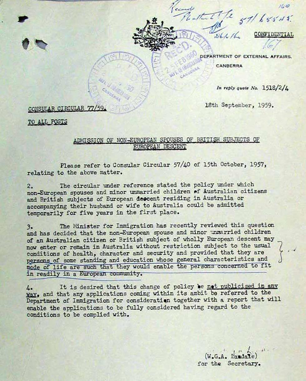 Consular circular regarding the removal of restrictions for non-European spouses.