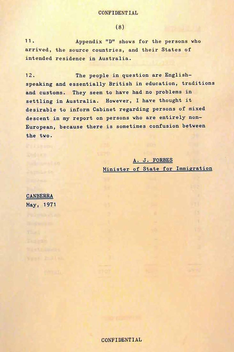 Cabinet submission on immigration to Australia of non-Europeans and persons of partly non-European descent.