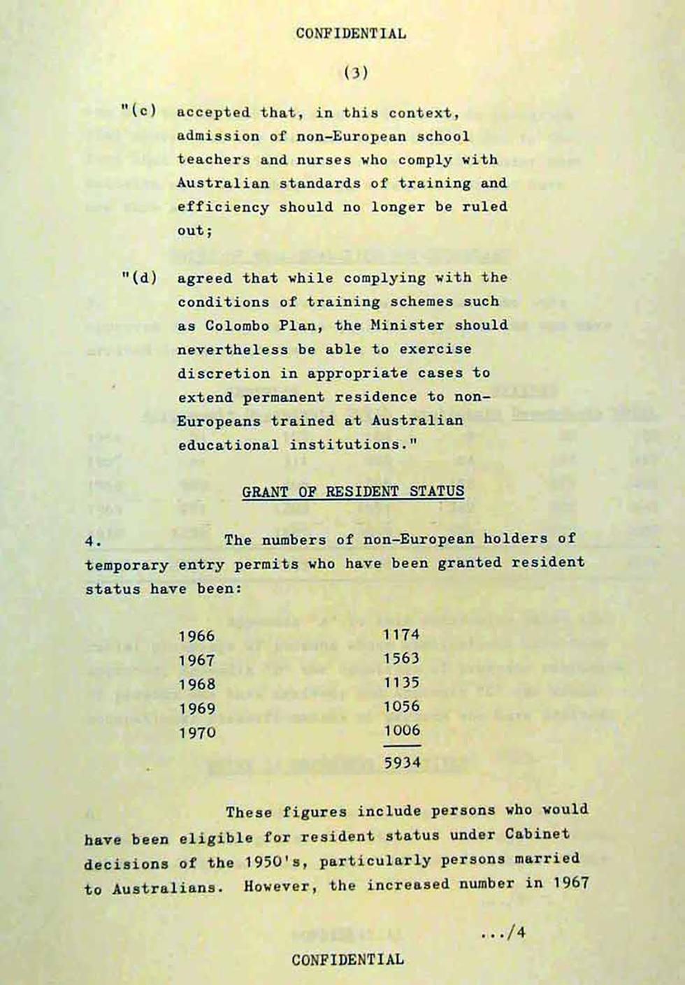 Cabinet submission on immigration to Australia of non-Europeans and persons of partly non-European descent.