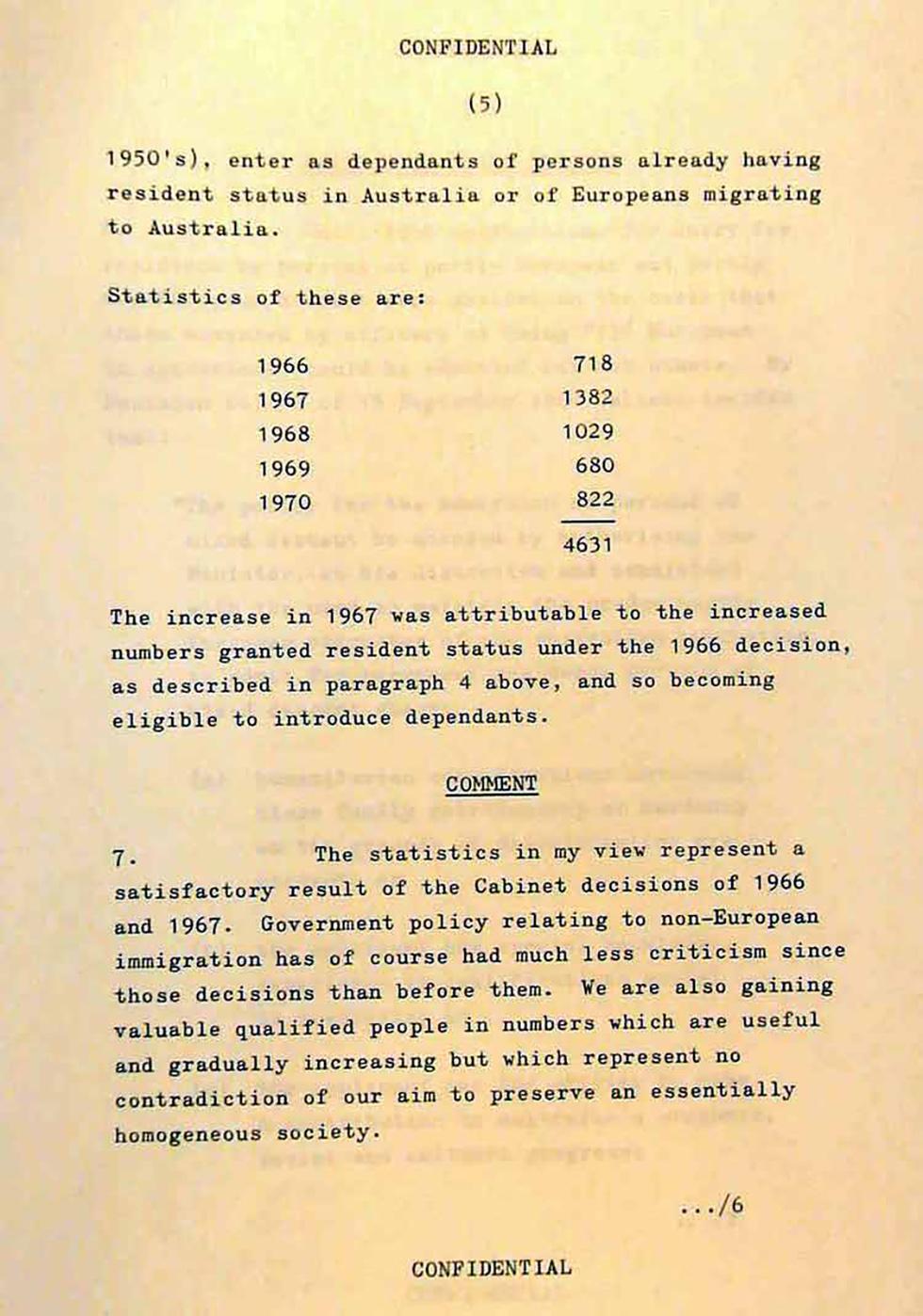 Cabinet submission on immigration to Australia of non-Europeans and persons of partly non-European descent.