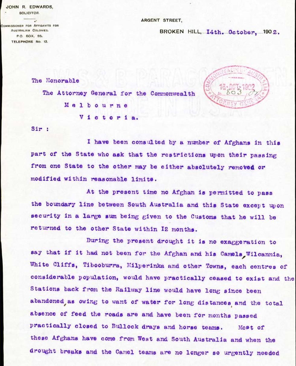 Letter to the Attorney-General printed in purple type.