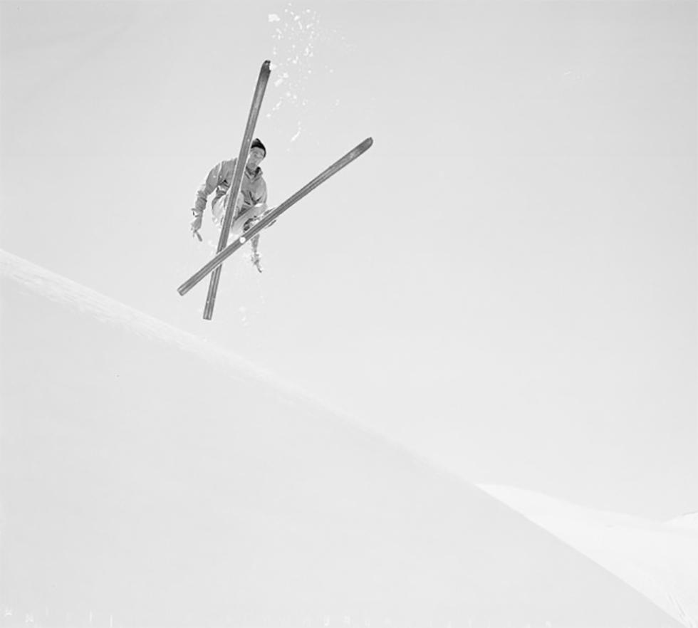 Australian skiier Ted Fisch performing a jump.