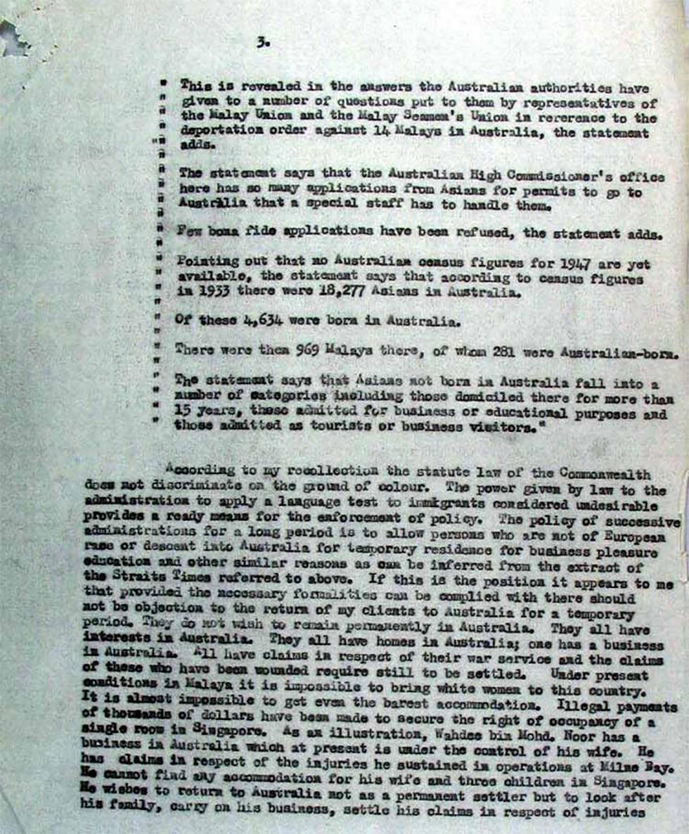 Letter to W McMahon Ball regarding the legal representation of a group of Malay seamen - page 4.