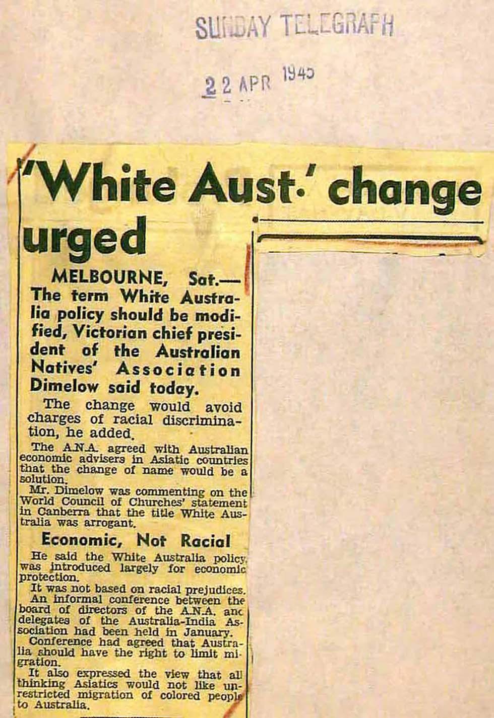 White Australia change urged.