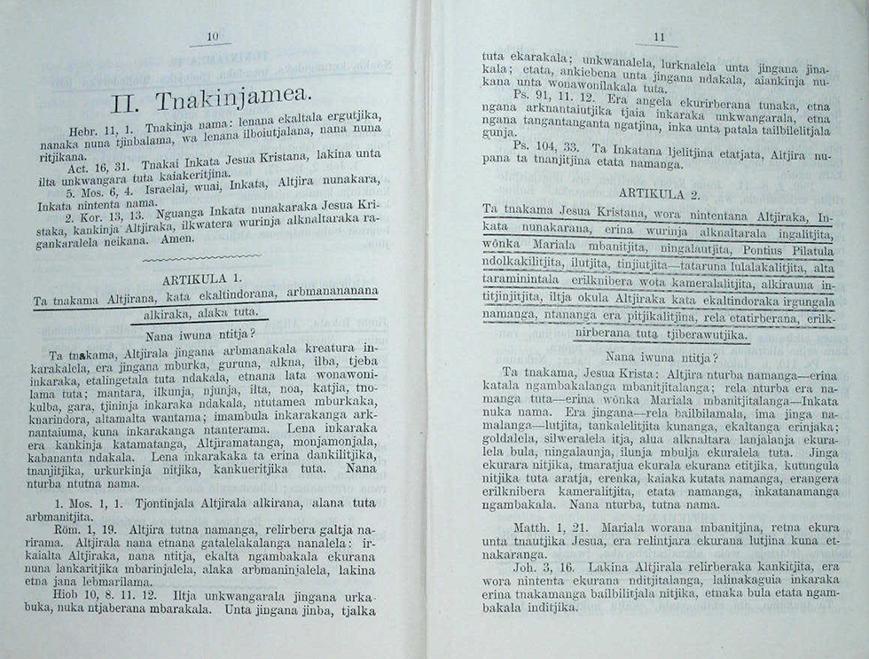 Page 11 from the Book of gospels and teachings in Aranda language. 