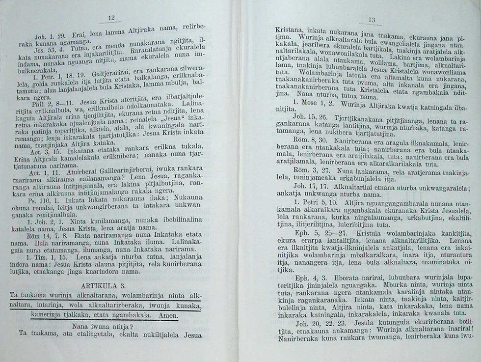 Page 12 from the Book of gospels and teachings in Aranda language. 