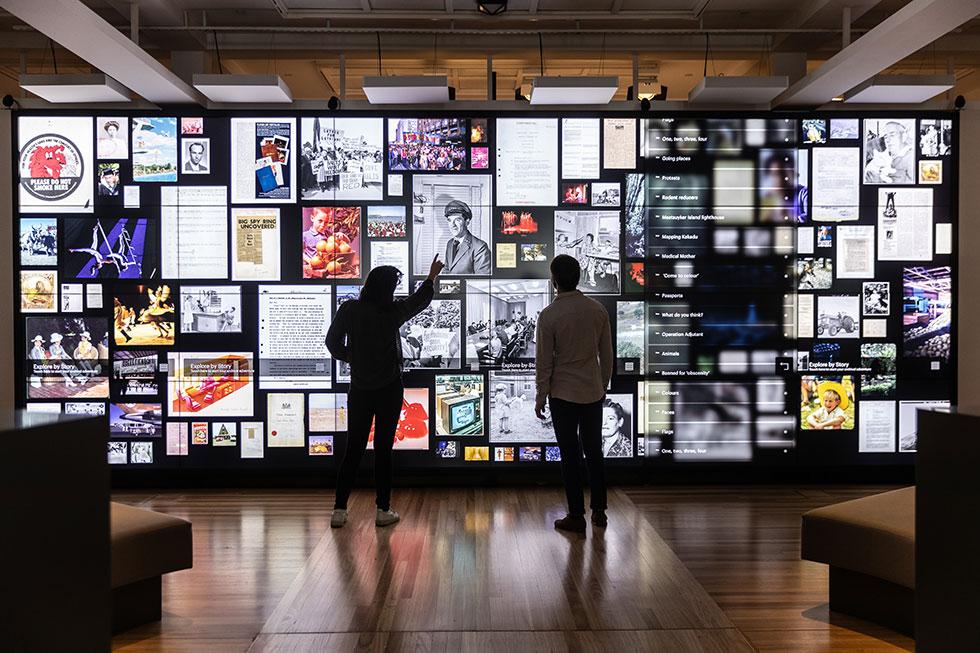 ‘Connections’ exhibition interactive digital wall at the National Office in Parkes. 