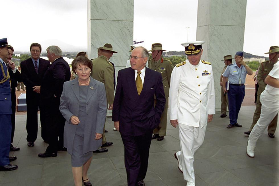 Janette and John Howard with Admiral Chris Barrie at Parliament House for the Australian of the Year Award.