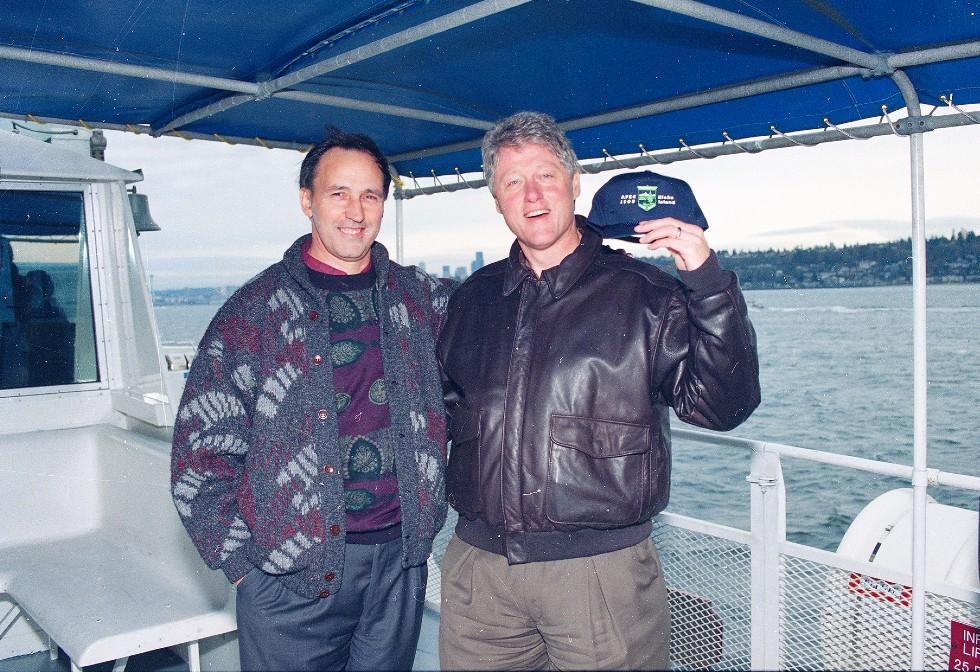 Paul Keating with US President Bill Clinton on a boat.