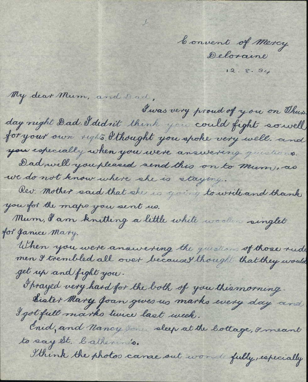 A letter to Lyons from his 12-year-old daughter asking him for a copy of a speech. 